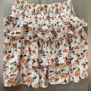 Chelsea & Violet Floral Skirt White/Orange 3 tiered levels Girls M smocked Waist